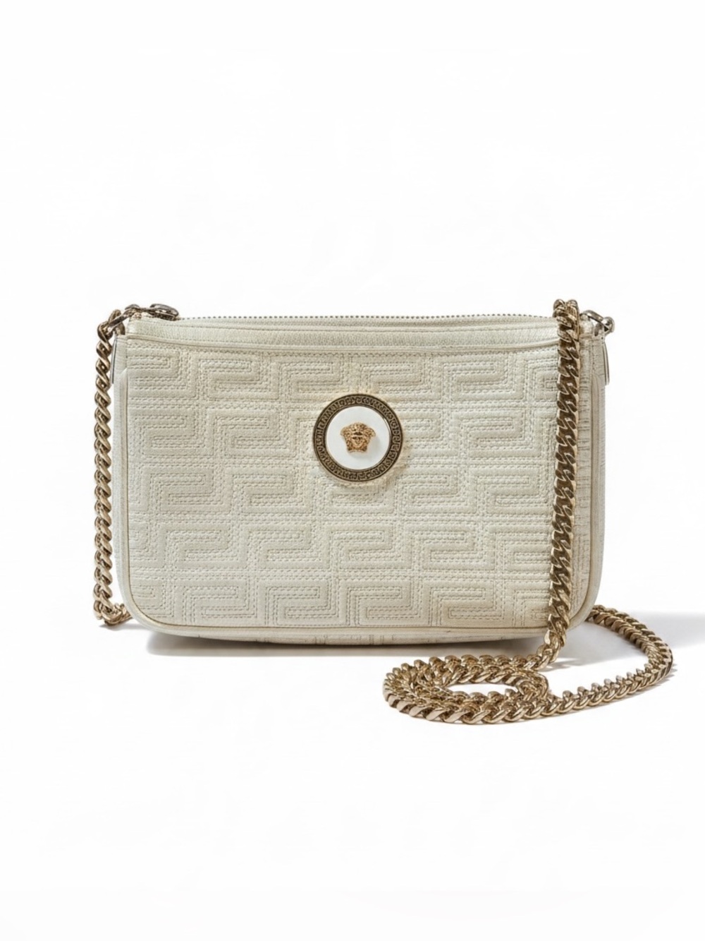 VERSACE Medusa Head White Ivory Leather Chain Shoulder Bag Crossbody Authentic
